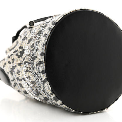 Christian Louboutin Tweed Crystal Leopard Print Marie Jane Bucket Silver 8 of 10