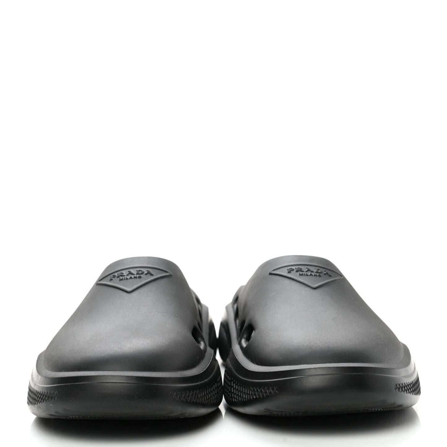 Soft Mellow Rubber Triangle Logo Embossed Mens Mules 45 Black