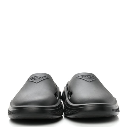 Prada Soft Mellow Rubber Triangle Logo Embossed Mens Mules 45 Black 2 of 7