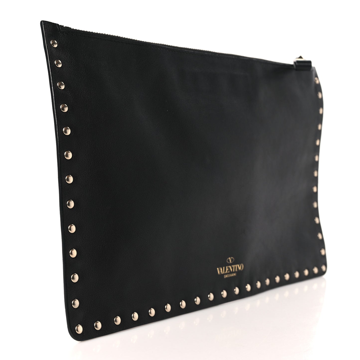 Vitello Large Rockstud Zip Wristlet Pouch Black