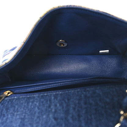 Chanel Striated Denim Quilted Classics in Fabrics Mini Rectangular Flap Navy Yellow Purple Green Multicolor 5 of 11