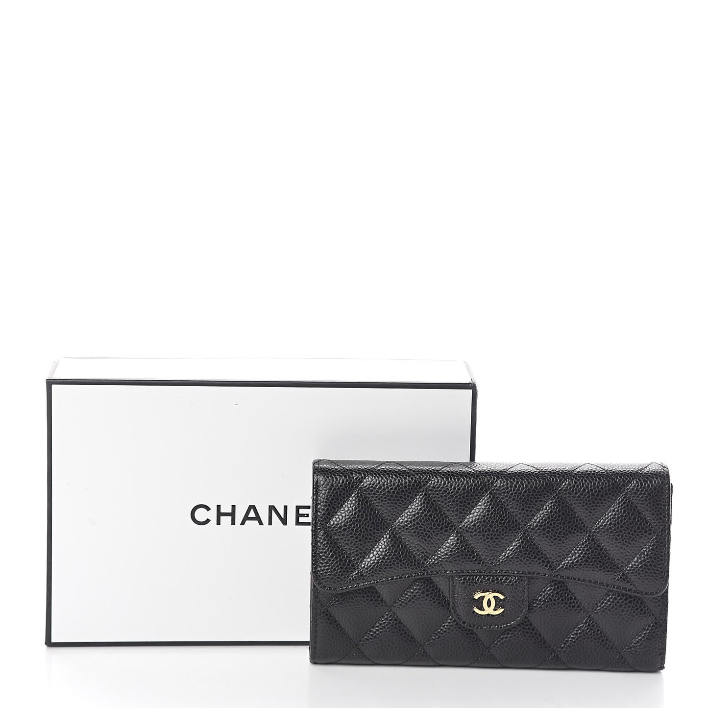 Caviar Quilted Large Flap Wallet Black