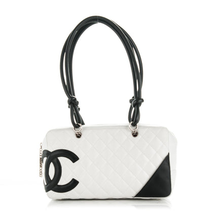 Chanel Calfskin Quilted Large Cambon Bowler White Black 1 of 7
