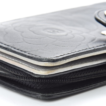 Chanel Lambskin Camellia Embossed Zipped Pocket Wallet Black 17 of 19