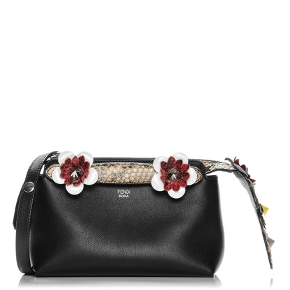 Fendi Vitello Dolce Snakeskin Nappa Croc Tail Flowerland Studded Mini By The Way Boston Bag Black Natural Multicolor 1 of 7