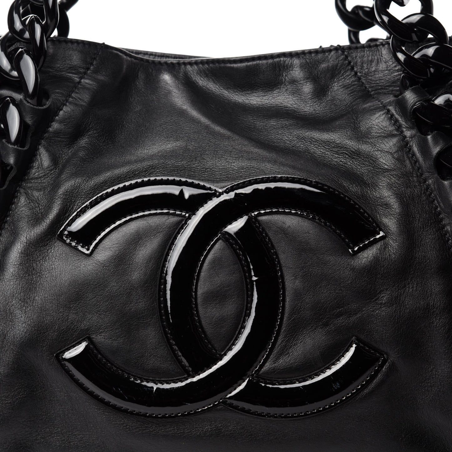 Calfskin Modern Chain Rhodoid East West Tote Black