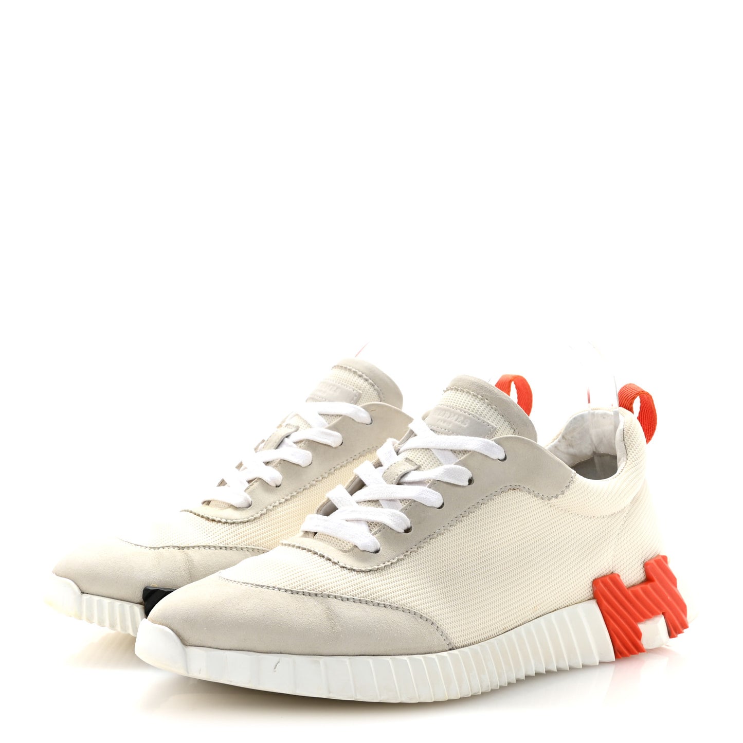 Technical Canvas Suede Goatskin Mens Bouncing Sneakers 42.5 White Orange