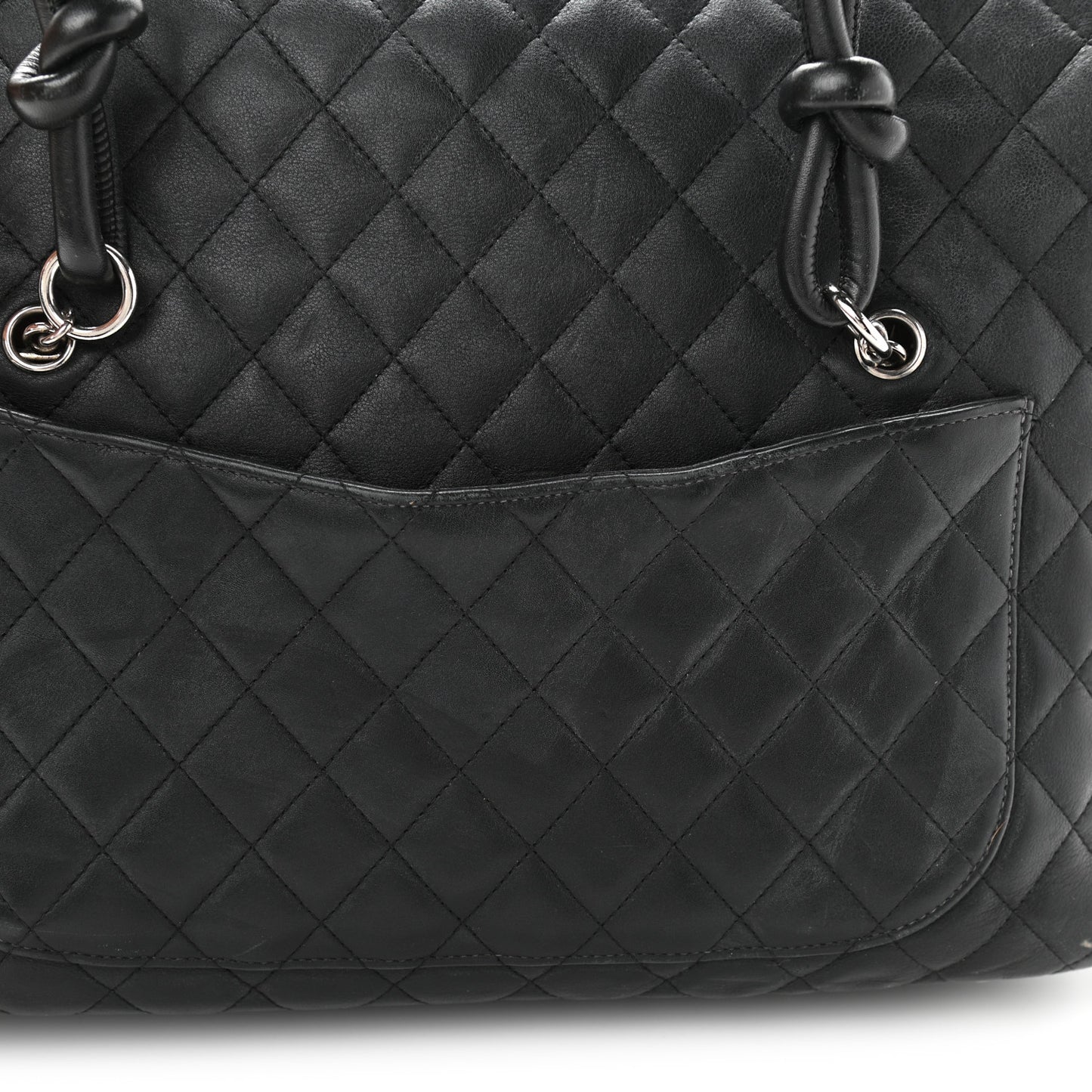 Calfskin Quilted Large Cambon Flap Black White