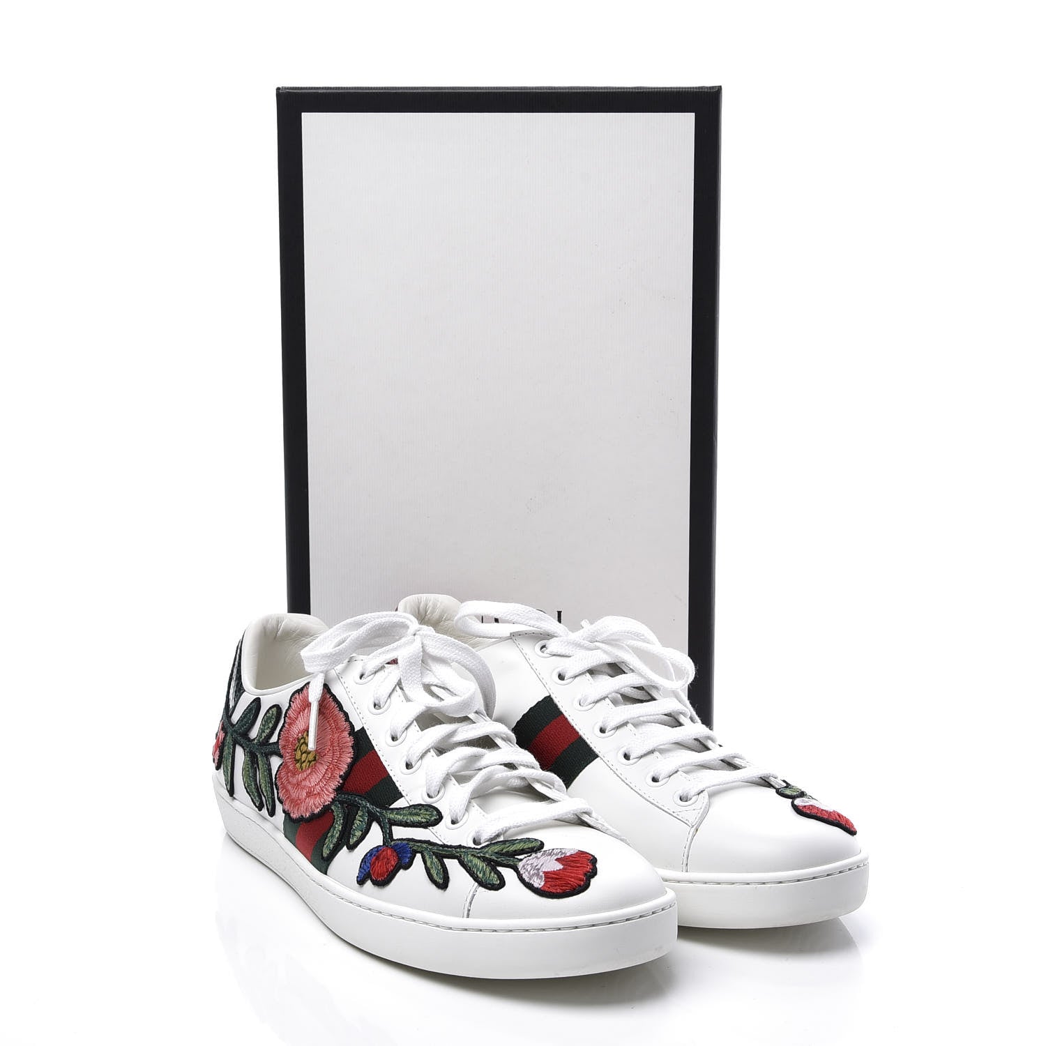 Gucci Calfskin Web Floral Embroidered Womens Ace Sneakers 39 White 11 of 11