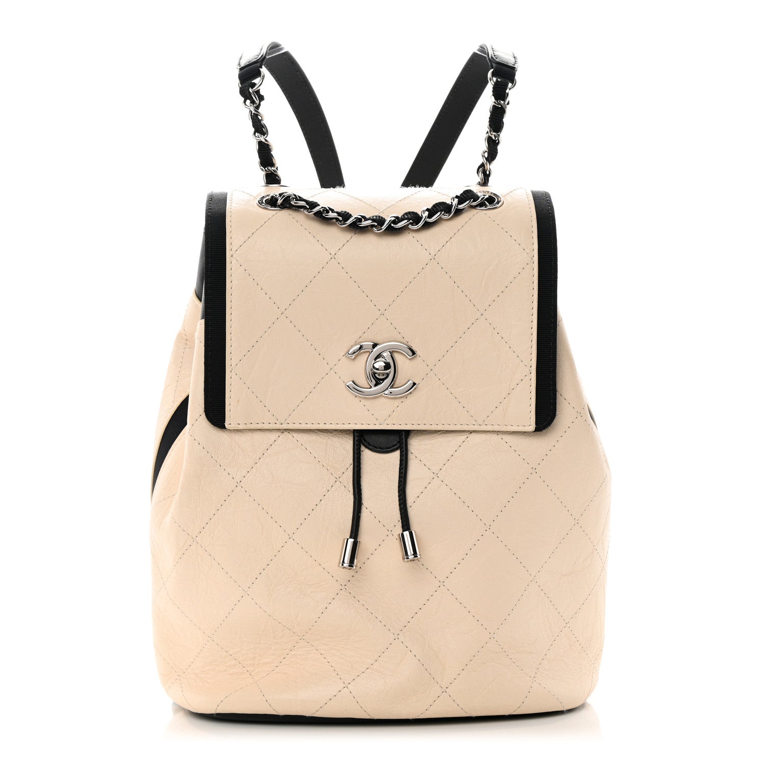 Chanel Crumpled Grained Calfskin Quilted Backpack Beige Ivory Black 1 of 13