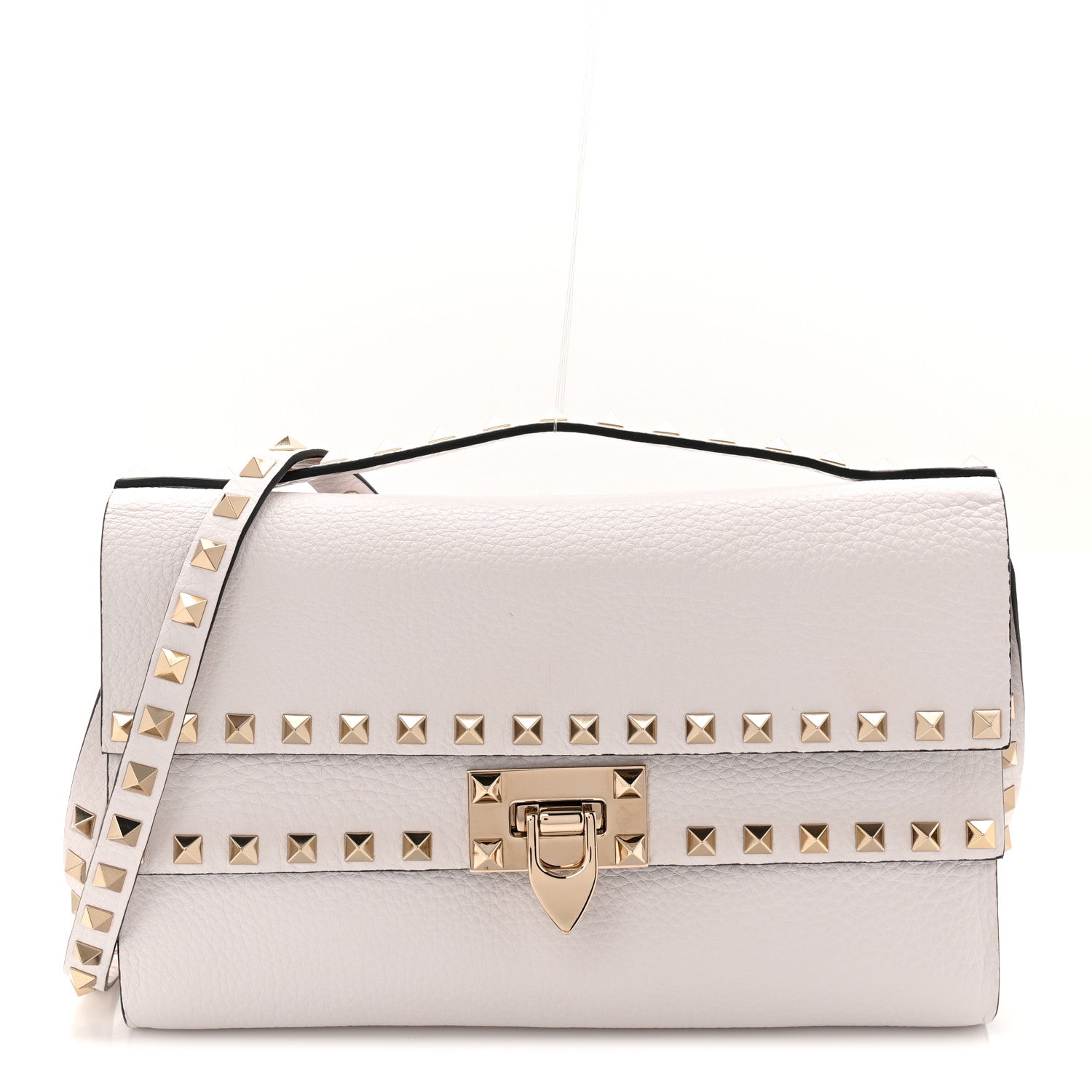 Valentino Garavani Grainy Calfskin Rockstud Double Flap Crossbody Bag Ivory 1 of 9