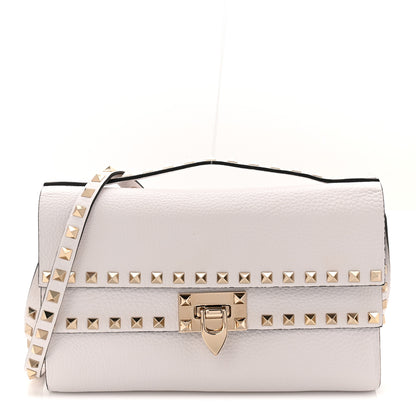 Valentino Garavani Grainy Calfskin Rockstud Double Flap Crossbody Bag Ivory 1 of 9