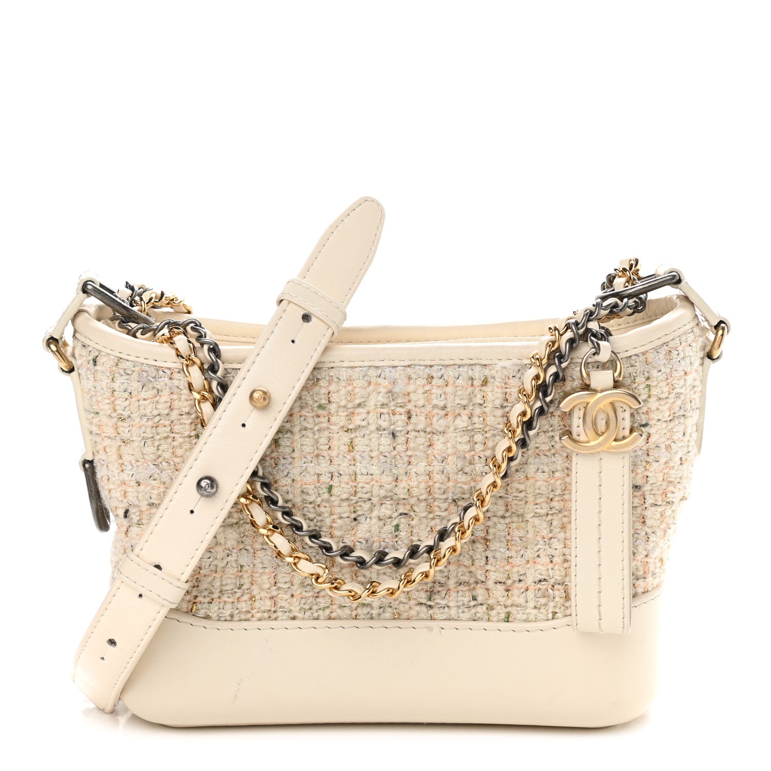 Chanel Tweed Calfskin Quilted Small Gabrielle Hobo Beige Ivory 1 of 11