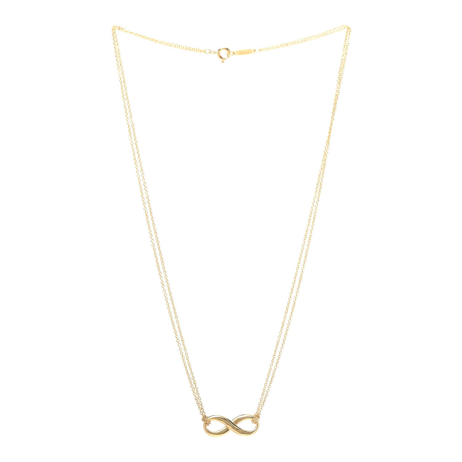 Tiffany 18K Yellow Gold Infinity Double Chain Pendant Necklace 3 of 6
