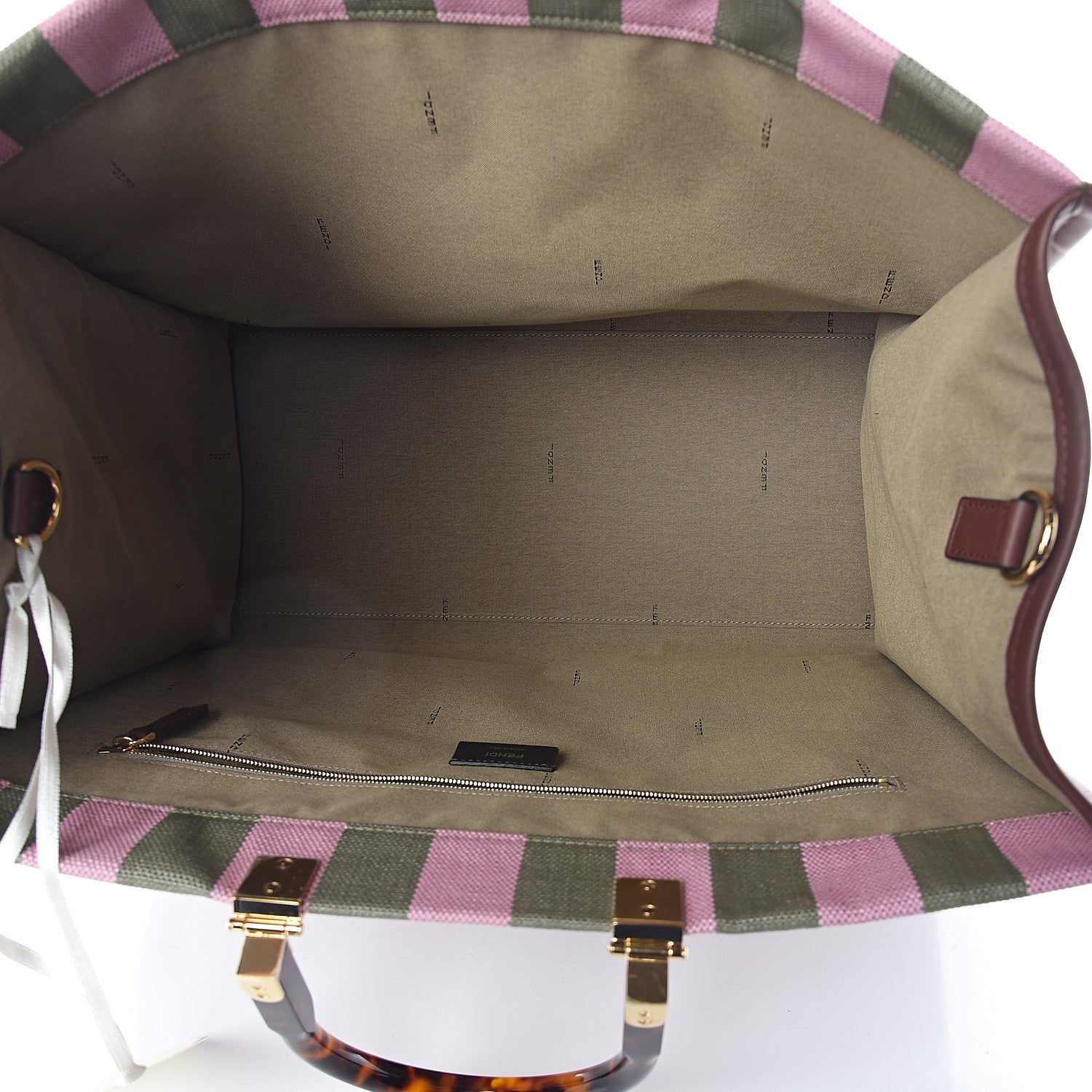Fendi Raffia Vitello Seta Plexiglass Pequin Gingham Woven Large Fendi Sunshine Shopper Tote Military Rosa 4 of 8