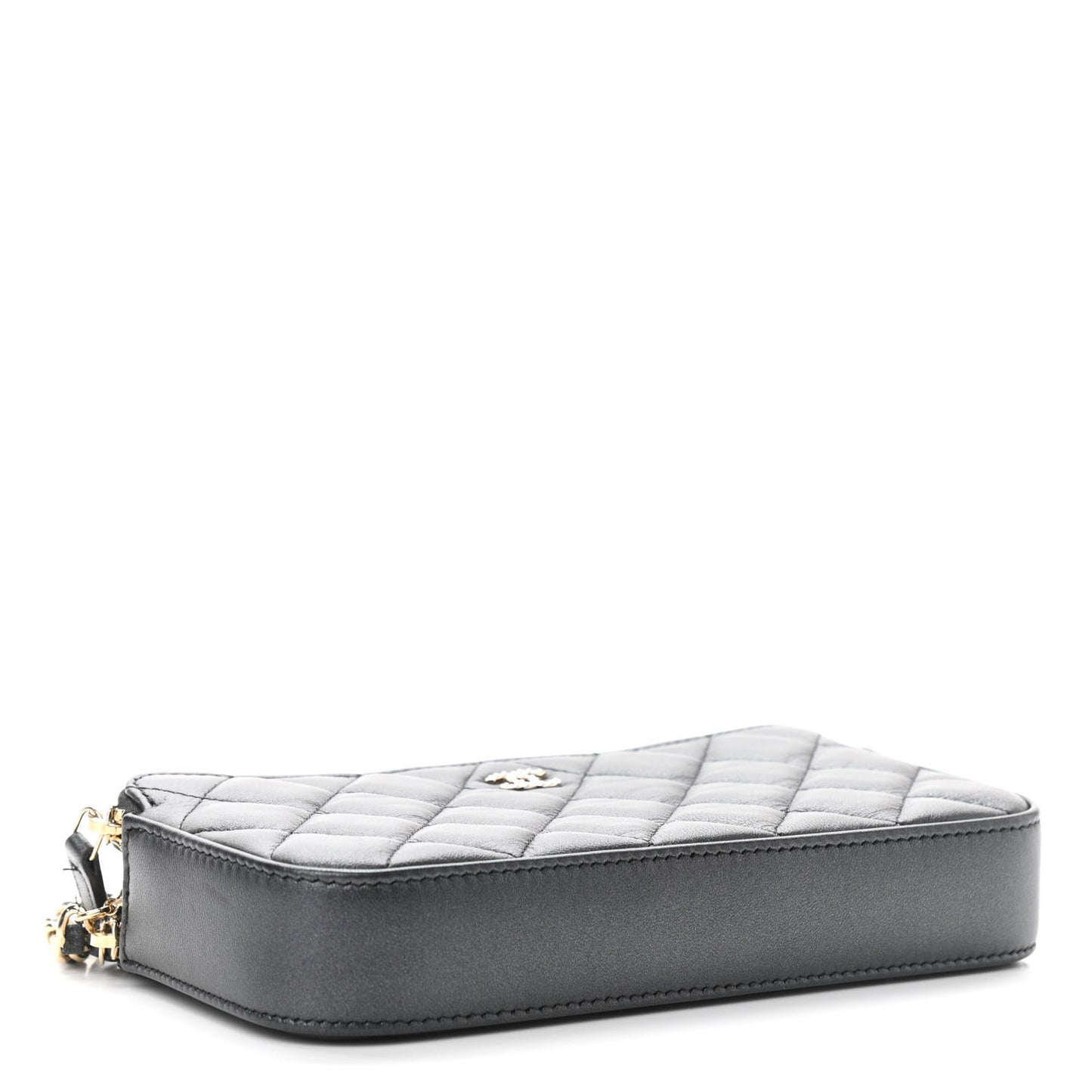 Iridescent Lambskin Quilted Pearl Clutch With Chain Black
