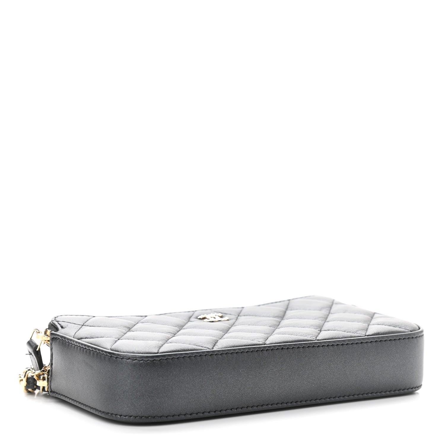 Chanel Iridescent Lambskin Quilted Pearl Clutch With Chain Black 4 of 16