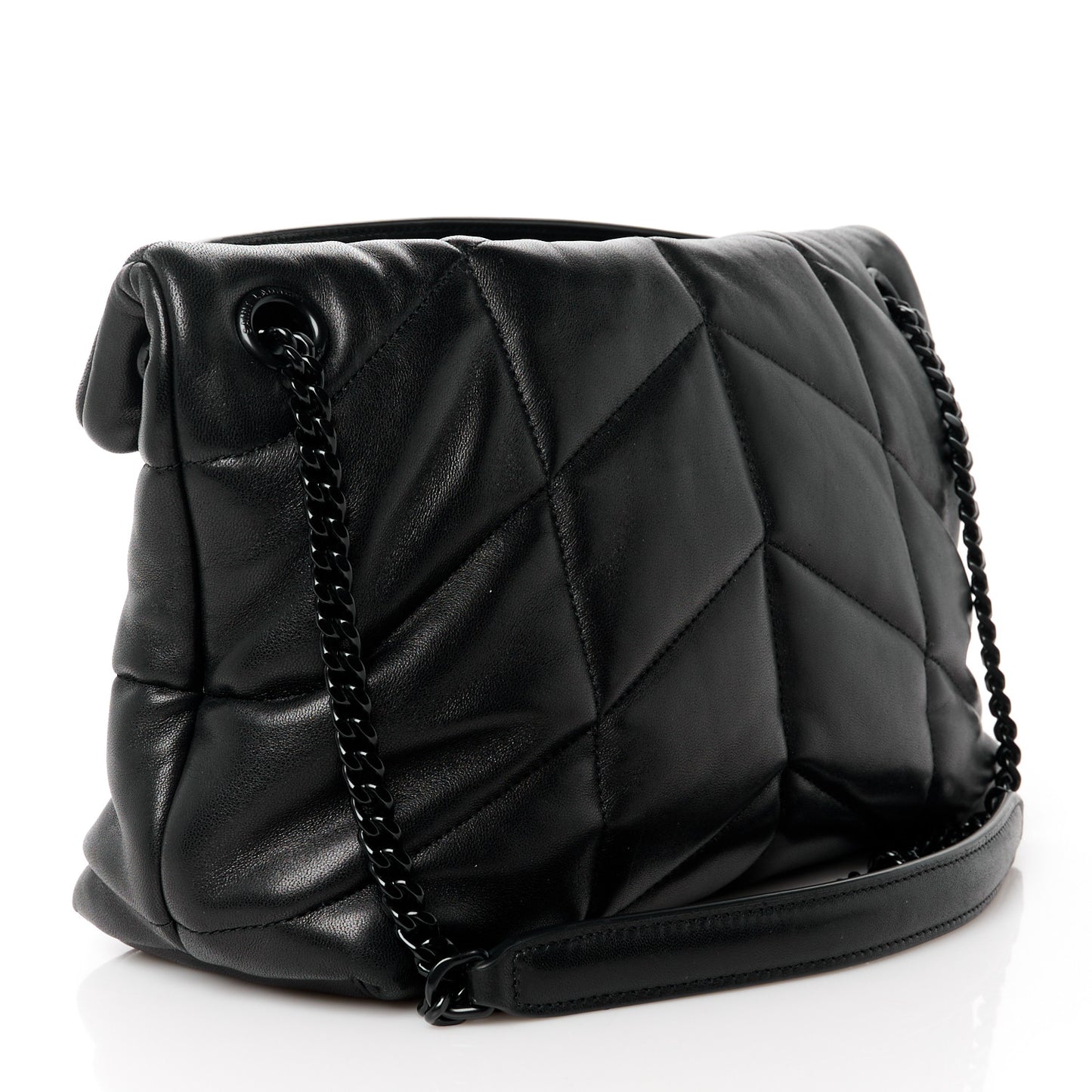 Lambskin Quilted Monogram Monochrome Small Loulou Puffer Chain Satchel Black