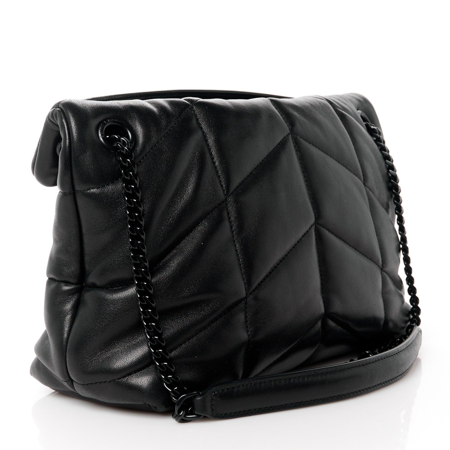 Saint Laurent Lambskin Quilted Monogram Monochrome Small Loulou Puffer Chain Satchel Black 3 of 11