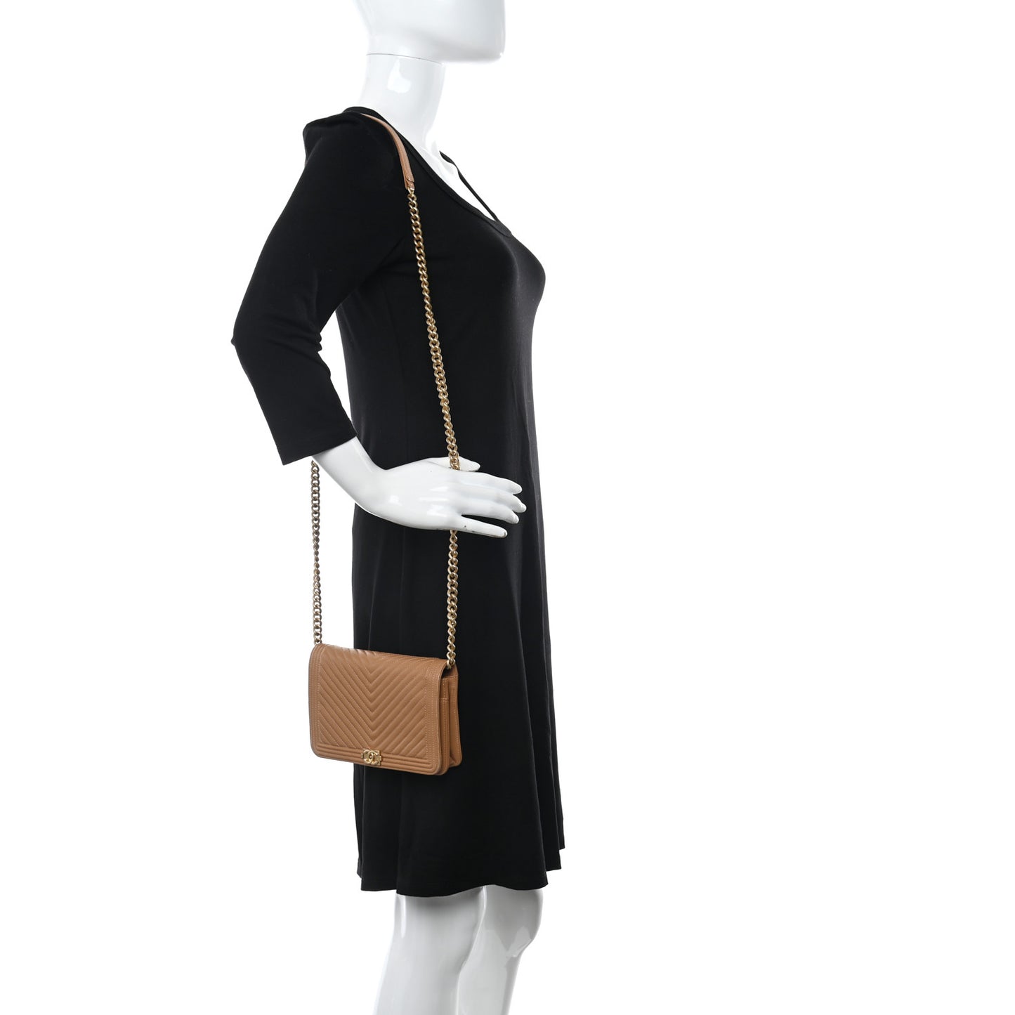 Lambskin Chevron Quilted Boy Wallet On Chain WOC Brown