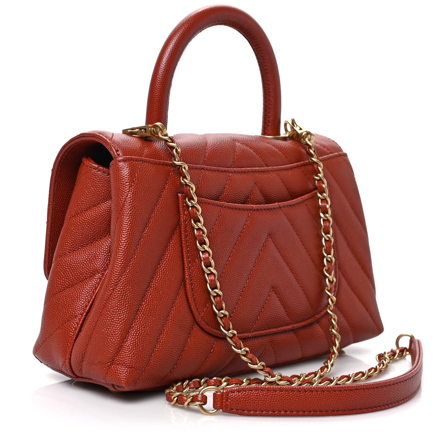 Chanel Caviar Chevron Quilted Mini Coco Handle Flap Brown 3 of 8