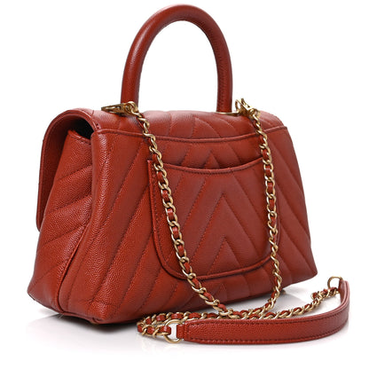 Chanel Caviar Chevron Quilted Mini Coco Handle Flap Brown 3 of 8