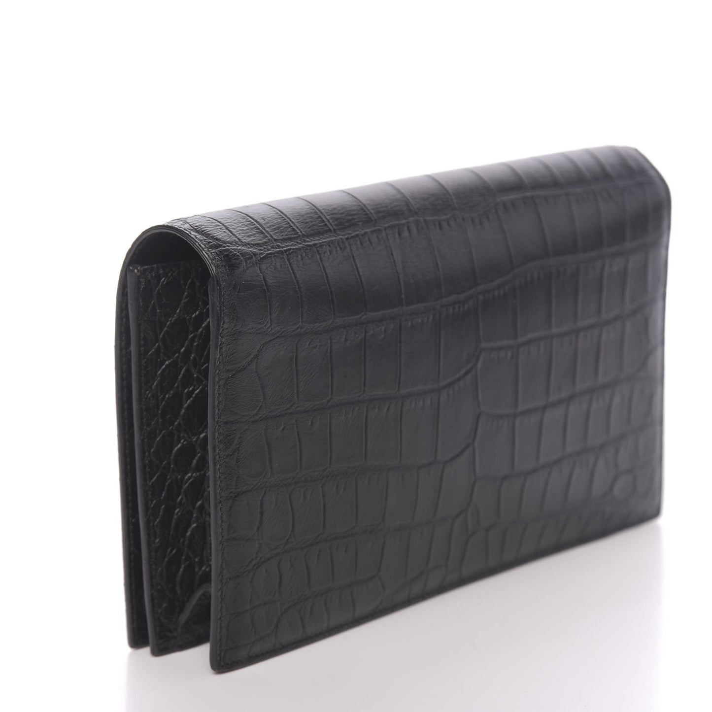 Calfskin Crocodile Embossed Classic Kate Monogram Clutch Black