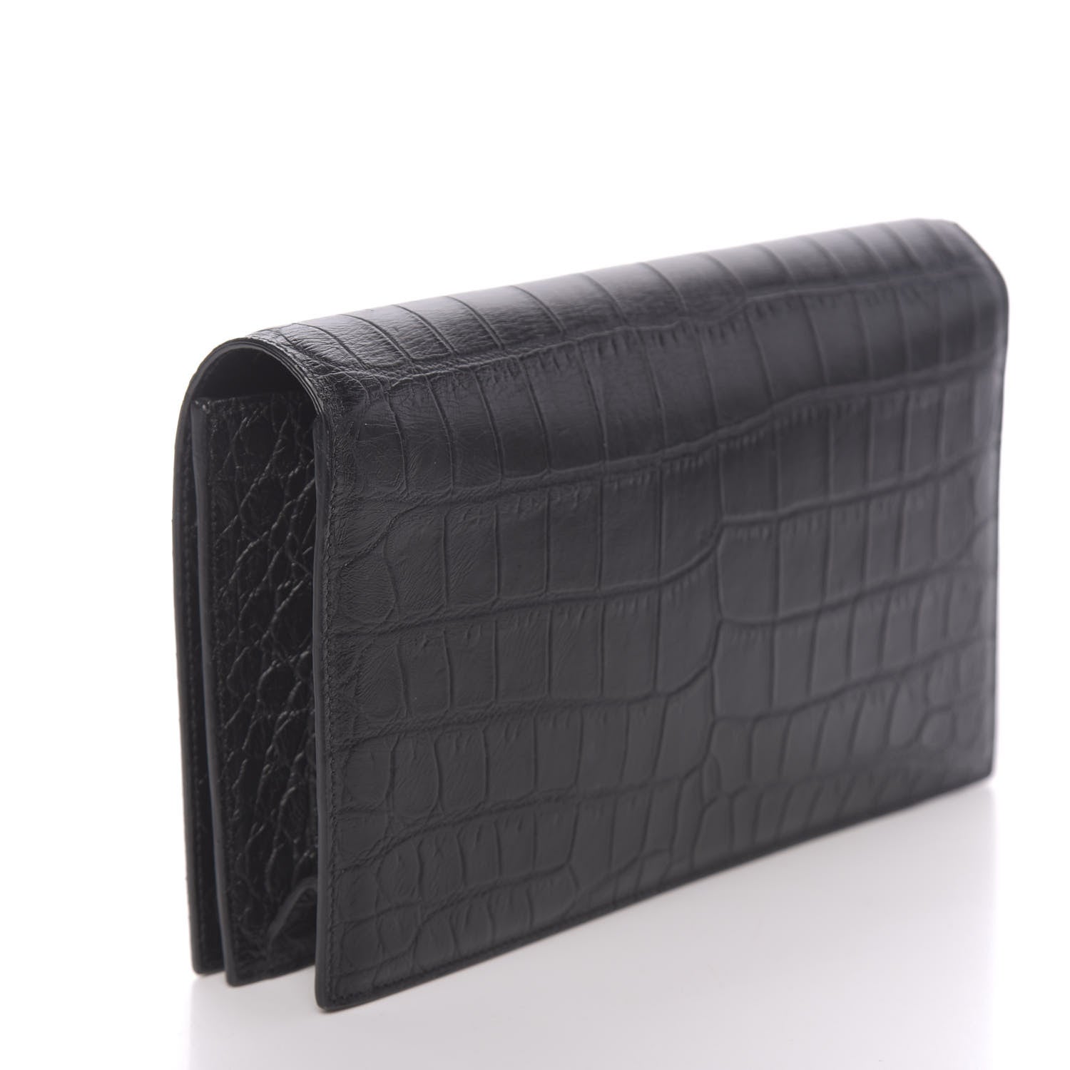 Saint Laurent Calfskin Crocodile Embossed Classic Kate Monogram Clutch Black 3 of 9
