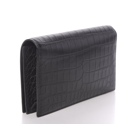 Saint Laurent Calfskin Crocodile Embossed Classic Kate Monogram Clutch Black 3 of 9