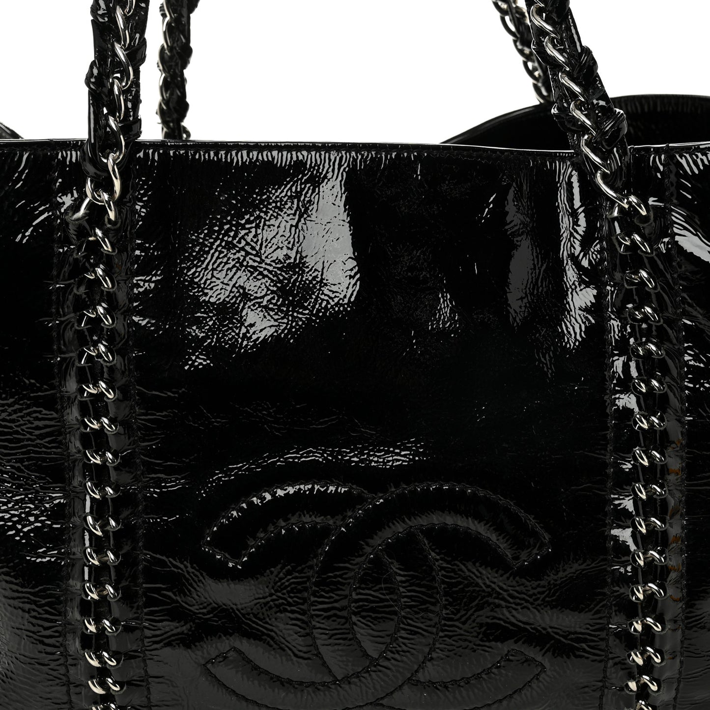 Patent Calfskin Large Luxe Ligne Tote Black