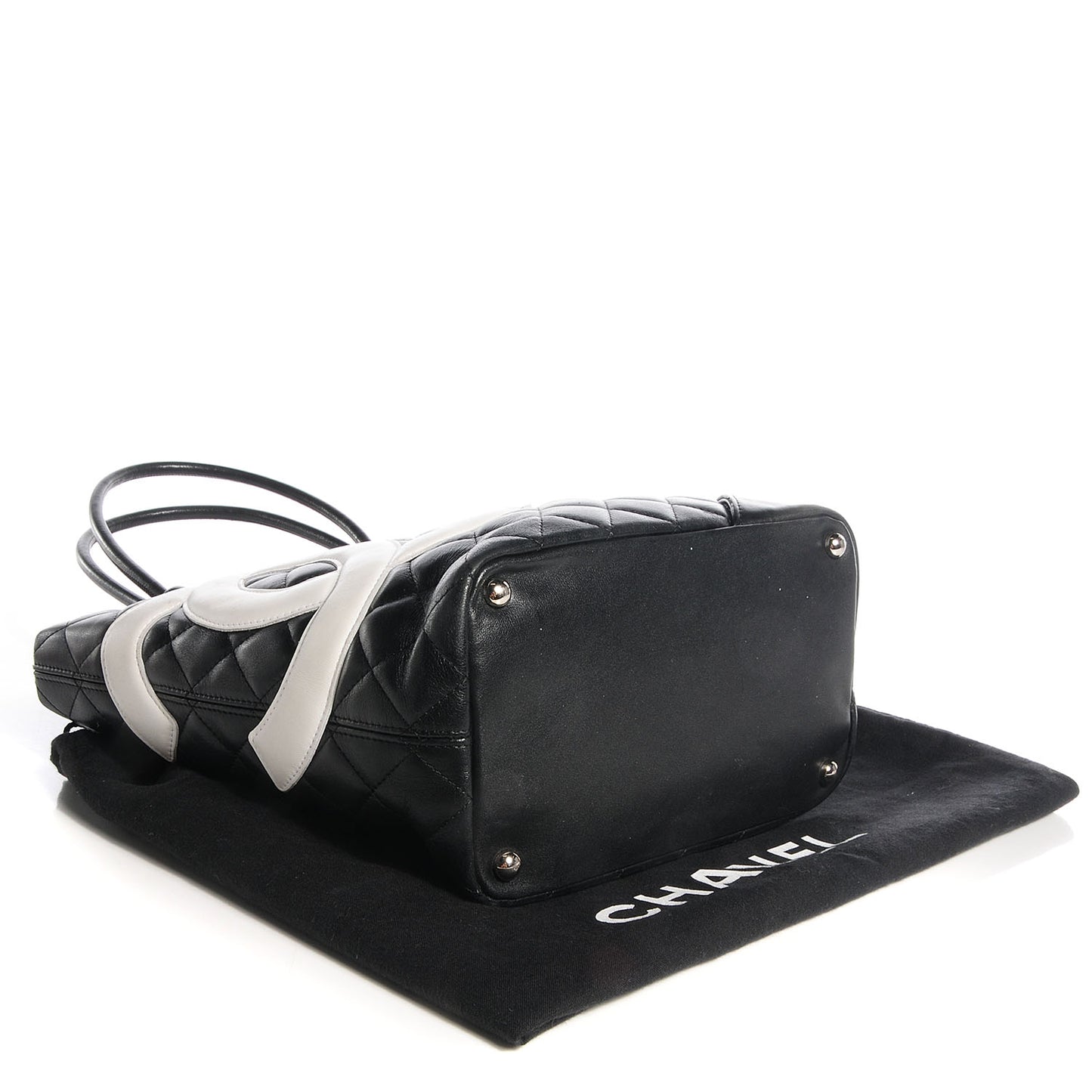 Calfskin Quilted Medium Cambon Tote Black White