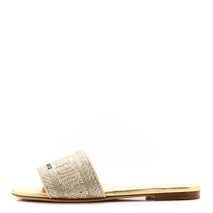 Christian Dior Cotton Strass Embroidered Dway Slide Sandals 35.5 Gold 1 of 9