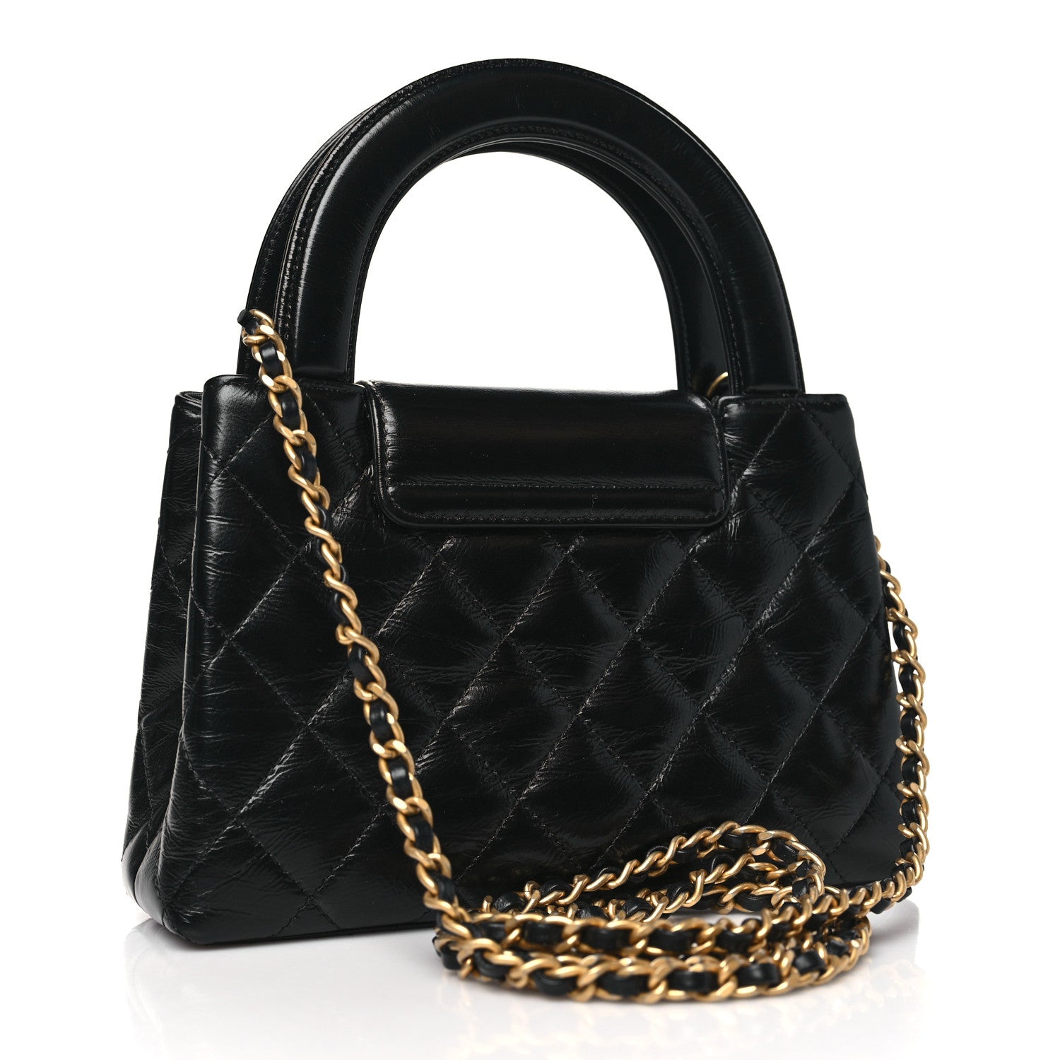 Chanel Shiny Aged Calfskin Quilted Nano Kelly Shopper Black 3 of 10