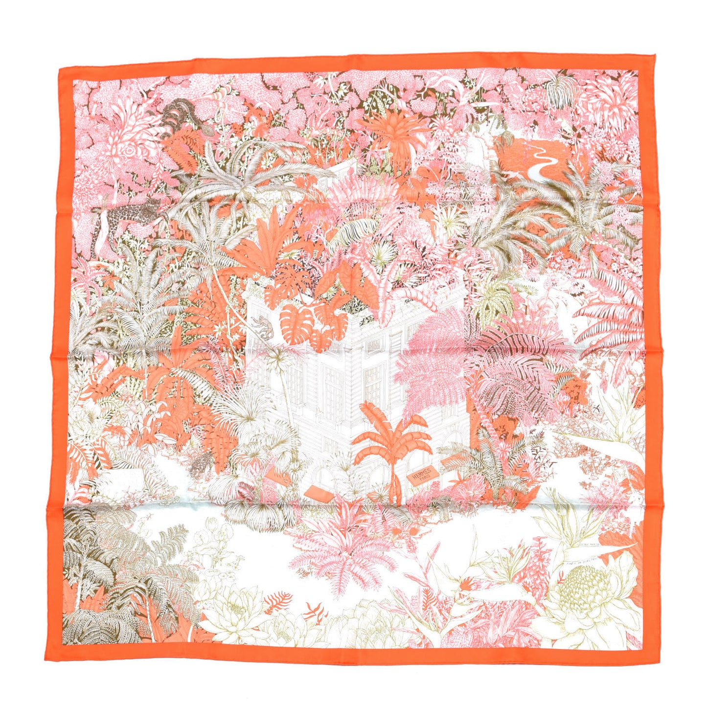 Silk Faubourg Tropical Scarf 90 Orange Kaki Saumon
