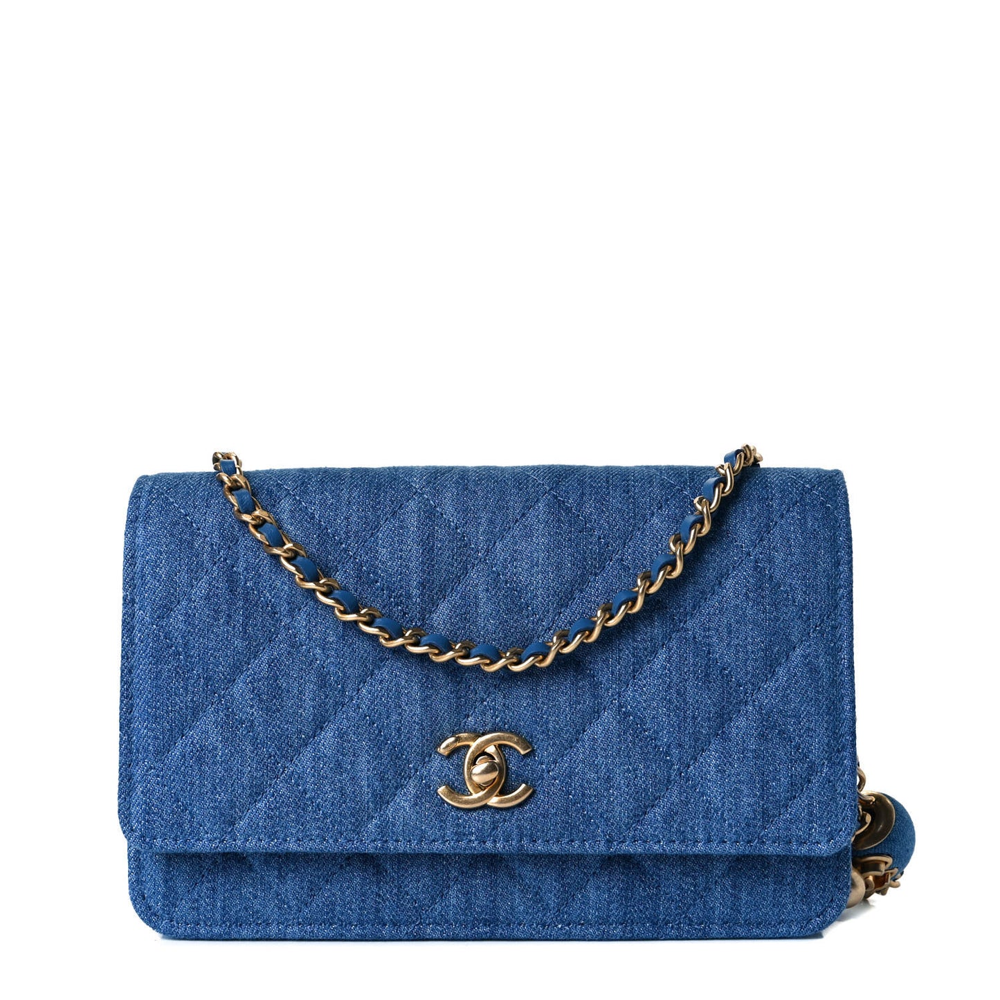 Denim Quilted CC Pearl Crush Wallet On Chain WOC Blue
