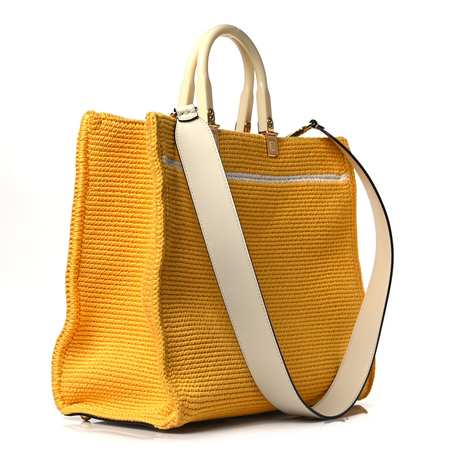 Fendi Crochet Vitello King Logo Plexiglass Medium Fendi Sunshine Shopper Tote Mimosa Panna 2 of 8