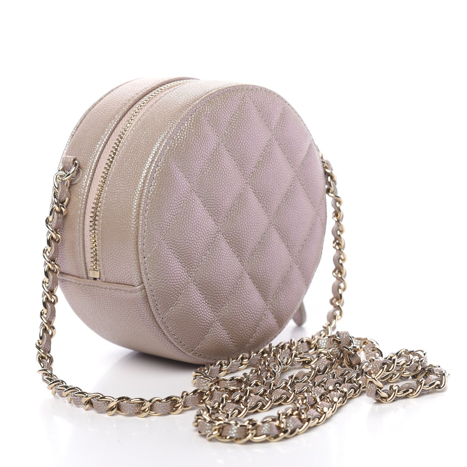 Chanel Iridescent Caviar Quilted Round Clutch With Chain Beige 3 of 11
