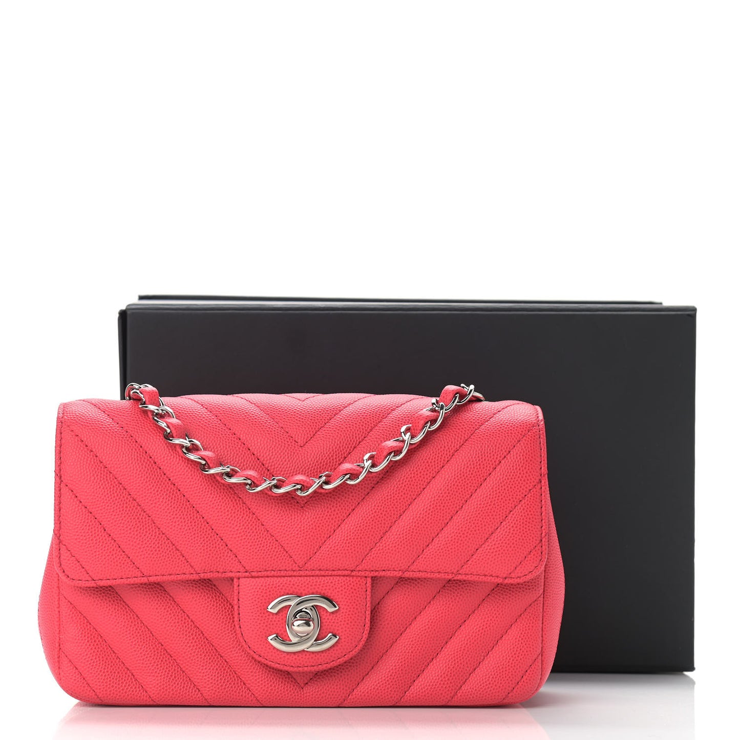 Caviar Chevron Quilted Mini Rectangular Flap Red