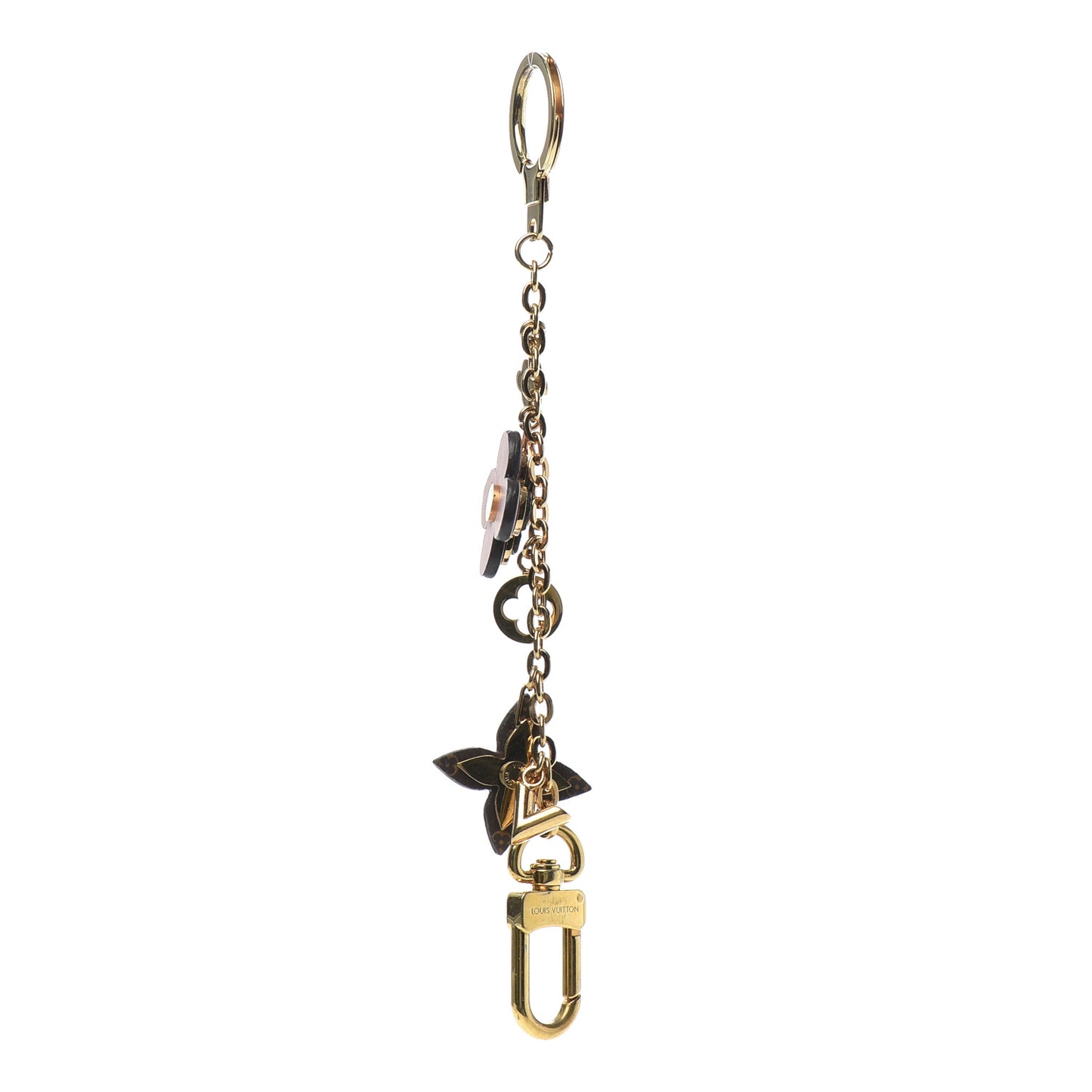 Brass Monogram Blooming Flowers Bag Charm Key Holder Rose Ballerine