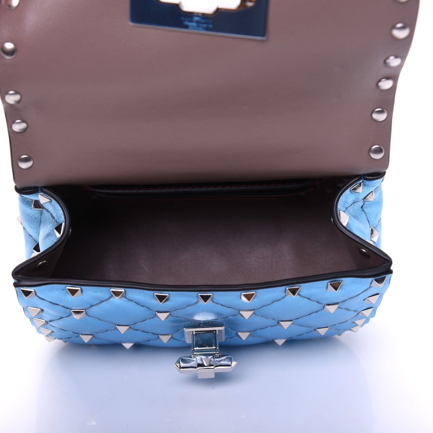 Metallic Nappa Micro Rockstud Spike Shoulder Bag Cerulean