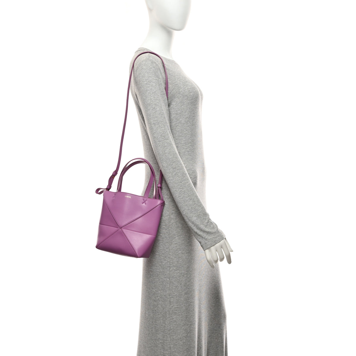 Shiny Calfskin Mini Puzzle Fold Tote Rockrose