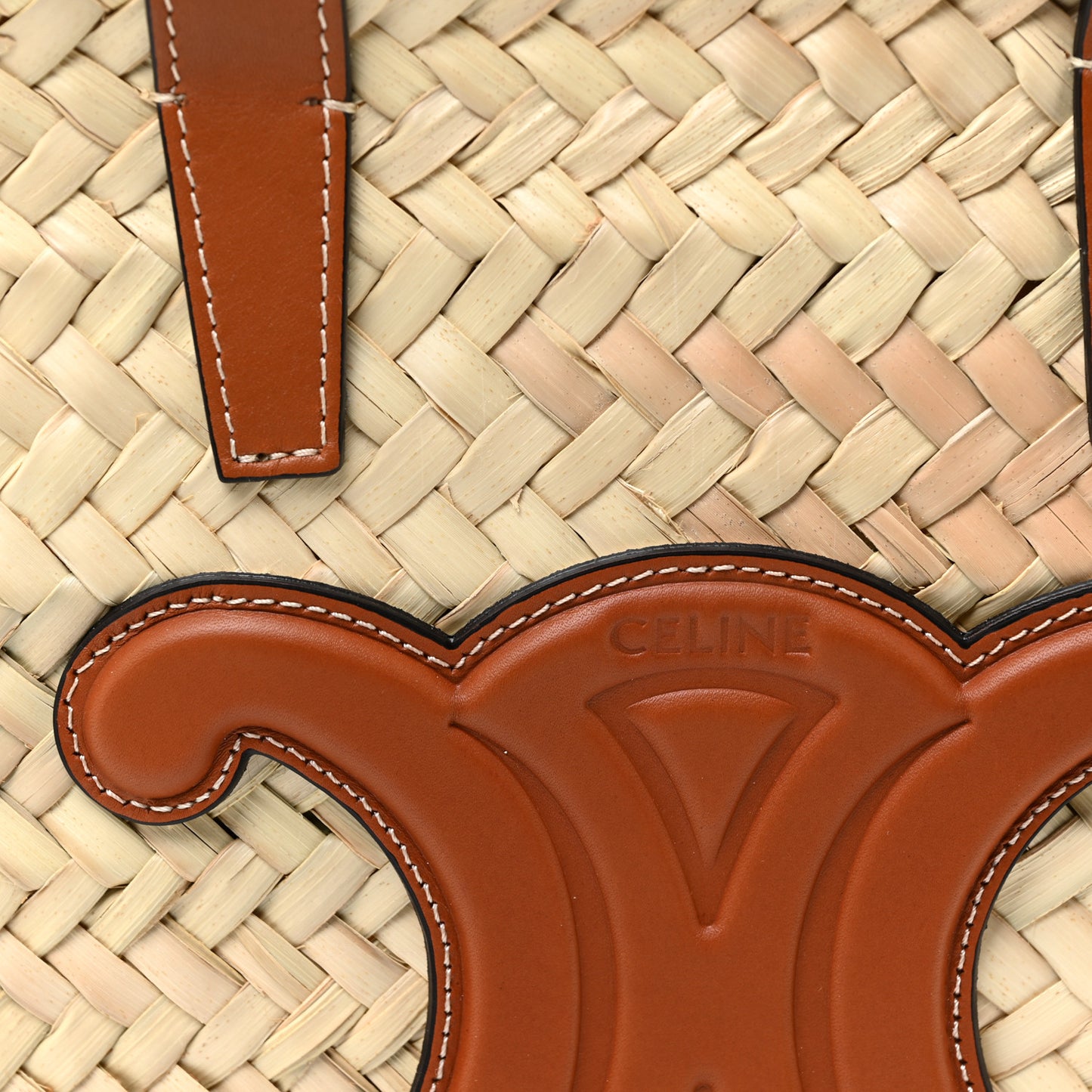 Raffia Calfskin Triomphe Teen Panier Tan