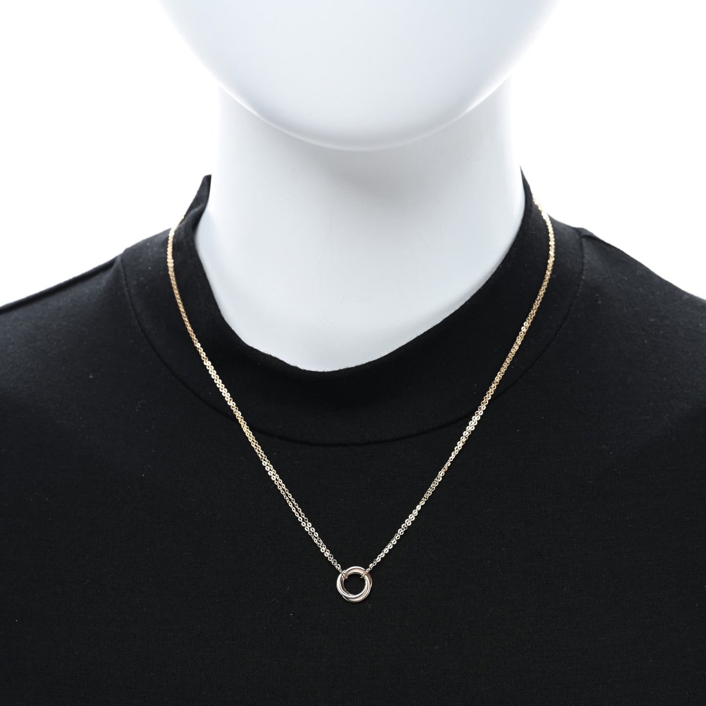 18K Pink Yellow White Gold Trinity Double Chain Pendant Necklace
