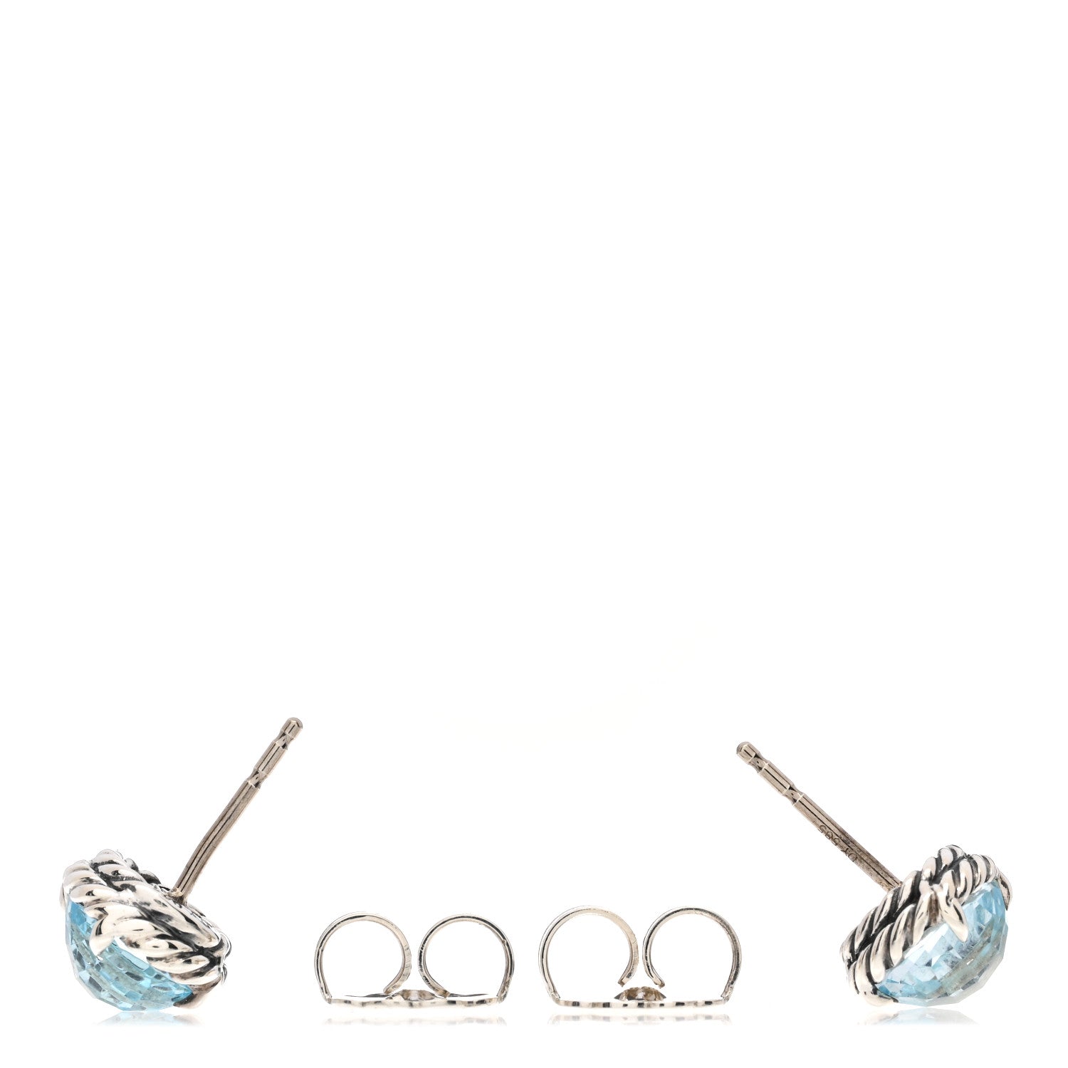 David Yurman Sterling Silver Blue Topaz 8mm Chatelaine Earrings 3 of 4