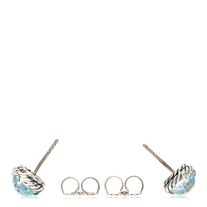 David Yurman Sterling Silver Blue Topaz 8mm Chatelaine Earrings 3 of 4