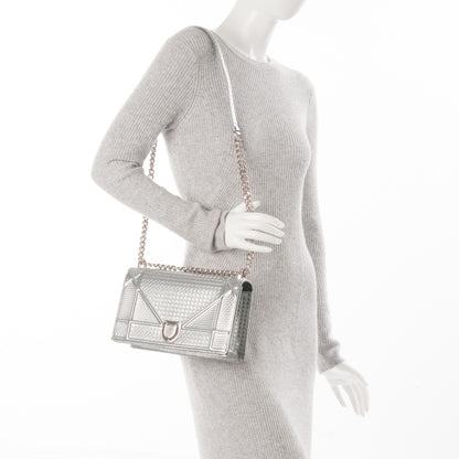 Christian Dior Metallic Patent Micro-Cannage Medium Diorama Flap Bag Silver 2 of 7