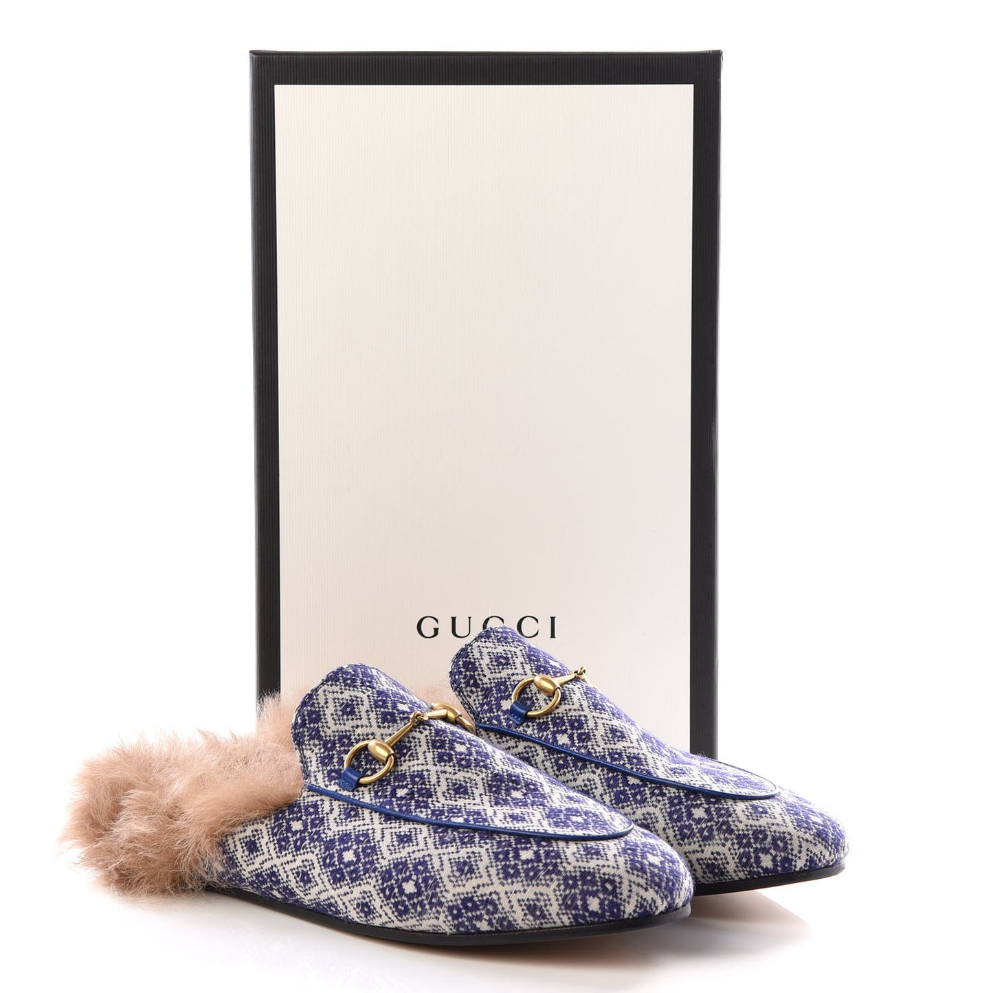 Fabric Fur Vintage Argyle Womens Princetown Slippers 39.5 Blue