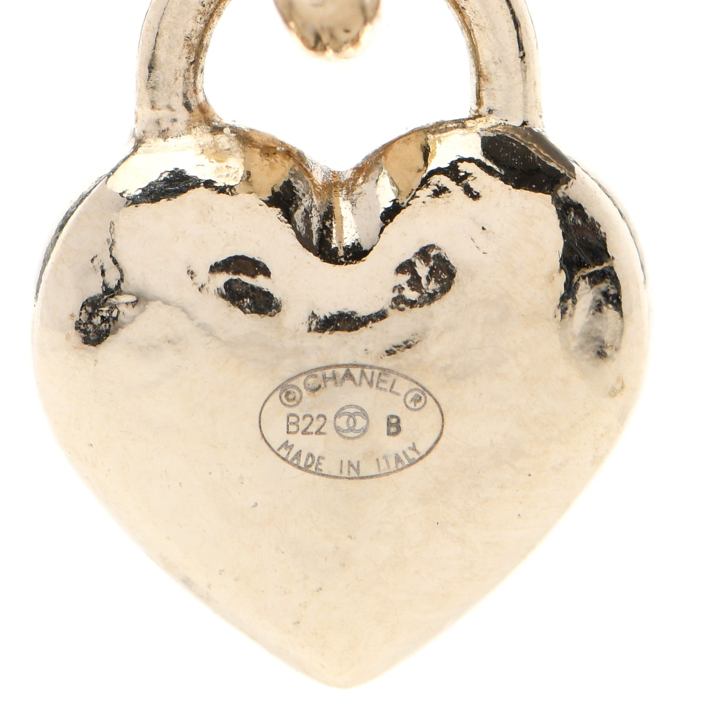 Metal CC Heart Turnlock Drop Earrings Gold