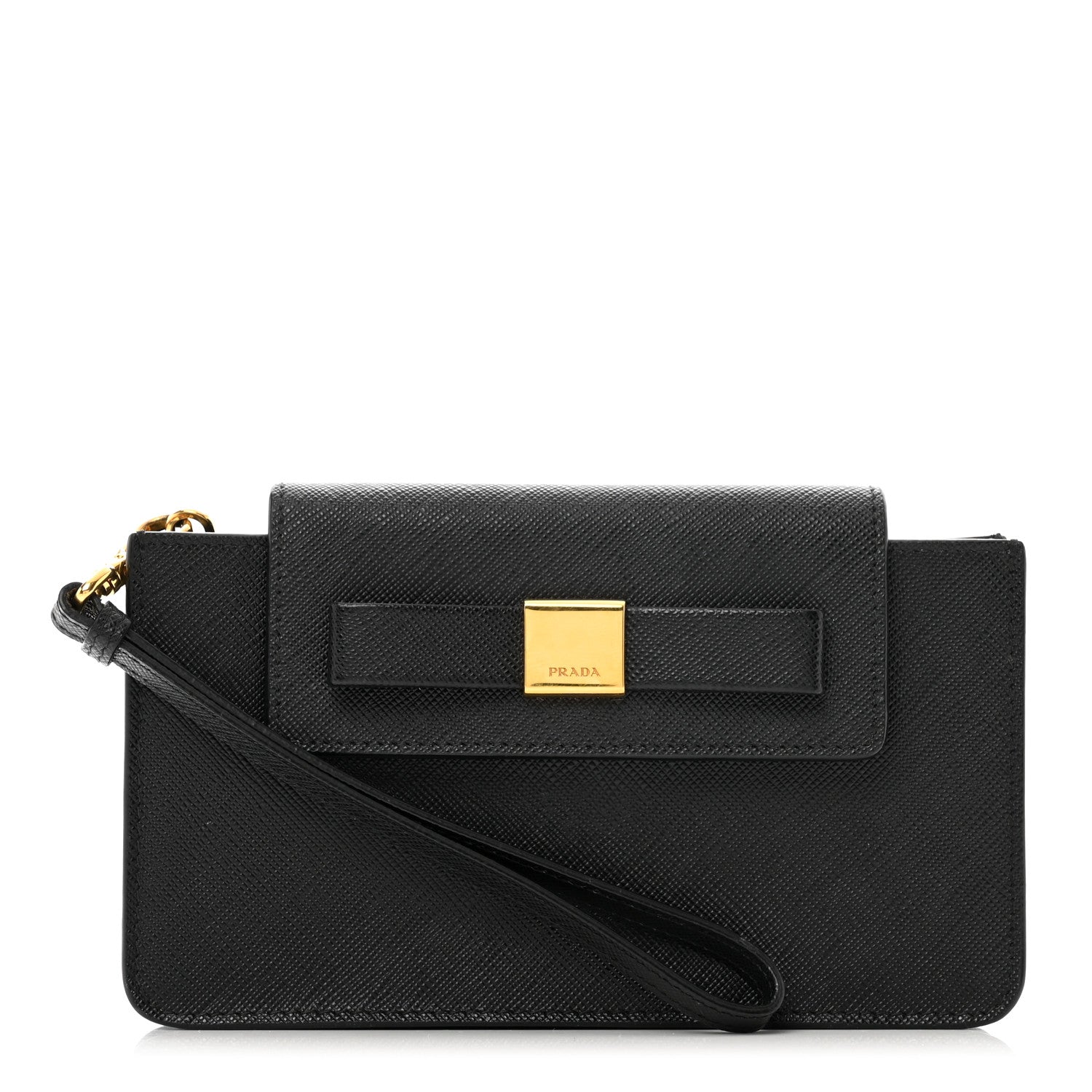 Prada Saffiano Bow Wristlet Black 1 of 6