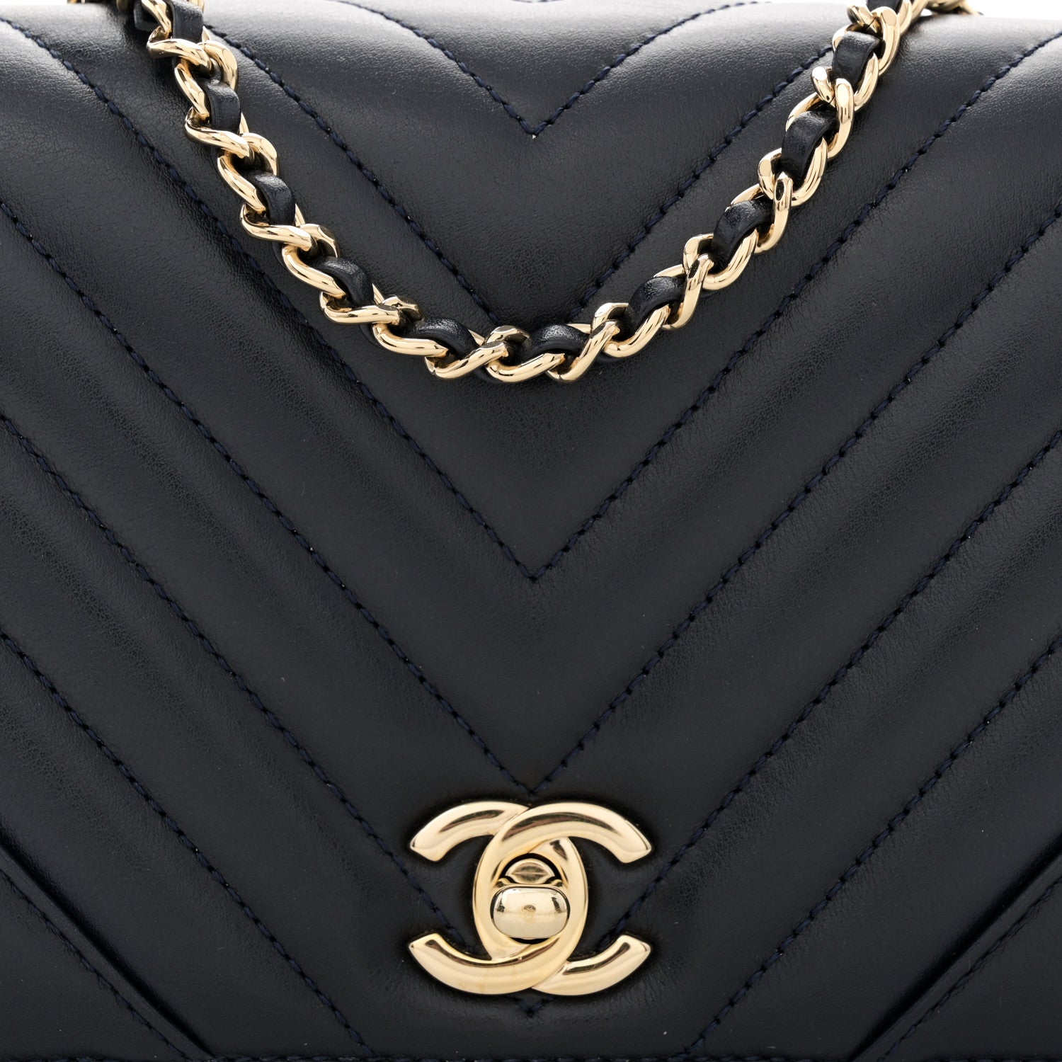 Chanel Calfskin Chevron Quilted Mini Statement Flap Navy Blue 8 of 12